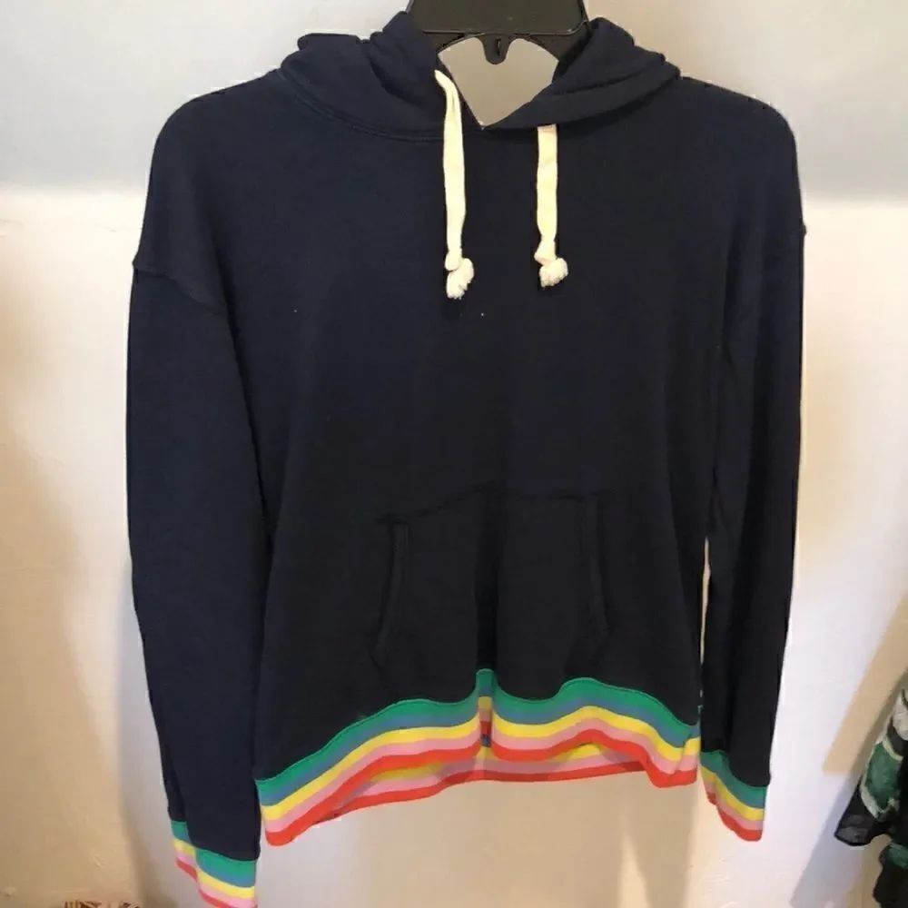 J.crew weekend blue rainbow trim hoodie S